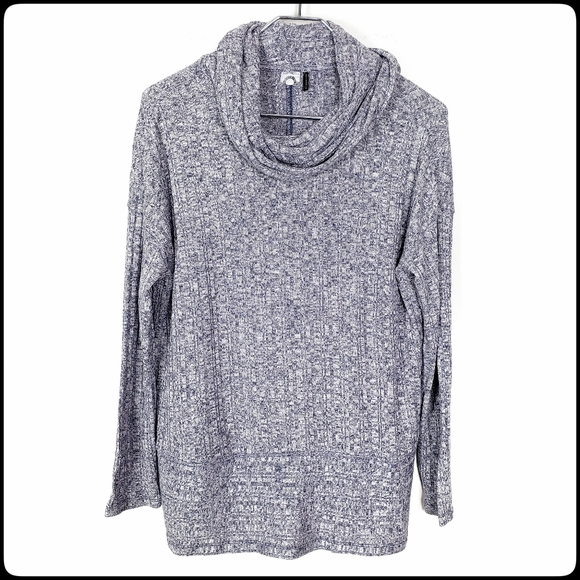 Anthropologie Tops - ANTHROPOLOGIE Blue Gray Ribbed Cowl Neck Long Sleeve Knit Sweater Size: X-Small